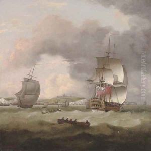 An English frigate running up the Channel with Dover off to port by Thomas Luny