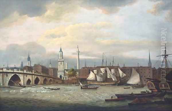 Merchant shipping at the wharfside below old London Bridge - view 1