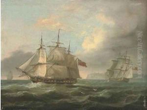 A man-of-war in two positions off the coast A man-of-war in two positions off the coast