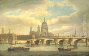 View of the River Thames with St. Paul's Cathedral and Blackfriars Bridge by Thomas Luny