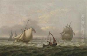 A Royal Naval cutter running ahead of a frigate in a stiff breeze off Sheerness by Thomas Luny