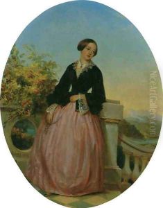 A Young Woman on a Balcony by Louis Lang