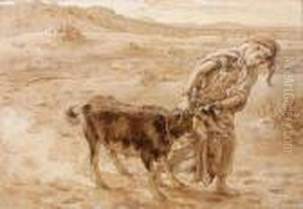 Fillette Jouant Avec Une Chevre - view 1