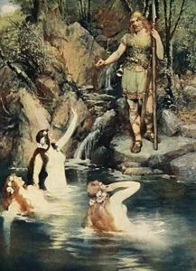 The three maidens swam close to the shore by Ferdinand Leeke