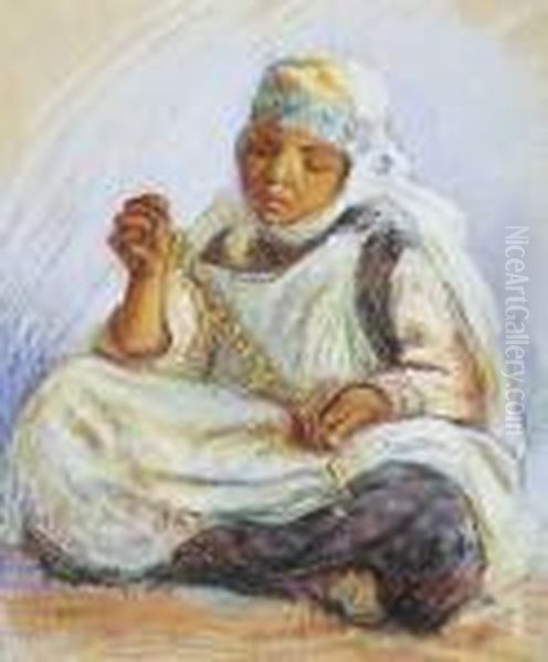 Jeune Fille Assise Enfilant Des Perles - view 1