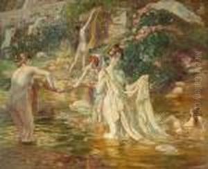 Women Washing Clothes In A Stream by Alphonse Etienne Dinet