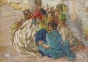Enfants Jouant Accroupis (les Bavards) by Alphonse Etienne Dinet