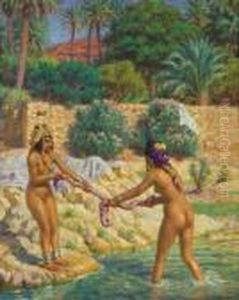 Filles Essorant Leur Linge by Alphonse Etienne Dinet