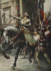 At the head of a large body of men rode Rienzi by Ferdinand Leeke