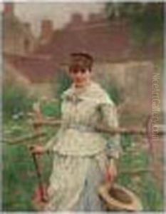 Portrait De Jeanne Dinet Appuyee Contre Une Barriere by Alphonse Etienne Dinet