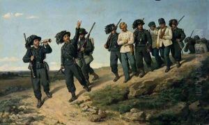 Ritorno di bersaglieri italiani da una ricognizione by Sylvestro Lega