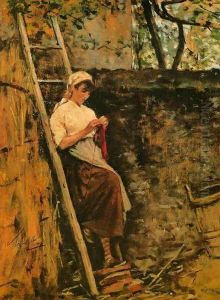 Country Girl Leaning against a Ladder