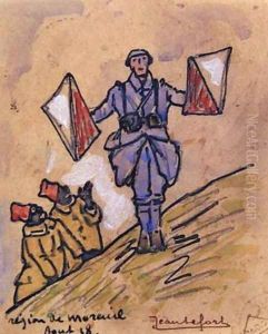 A Soldier using flags to send coded messages by Jean Lefort