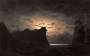 Fishing Near The Fjord By Moonlight by Marcus Larson