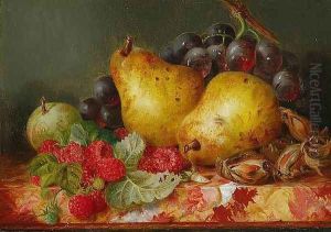 Still Life of Fruit and Nuts on a Marble Ledge (Pair) by Ellen Ladell