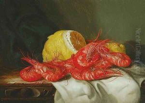 Still Life of Prawns and a Lemon (Pair) by Ellen Ladell