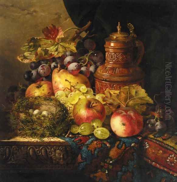 Still Life with Pears, Apples and Grapes, a Bird's Nest and a Jug - view 1