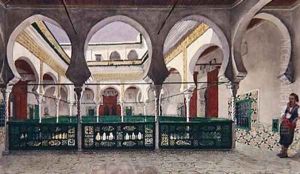 View of an interior courtyard of a house in Algiers by Theodore Leblanc