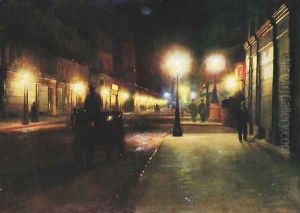 Parisian Street at Night by Ludwik de Laveaux