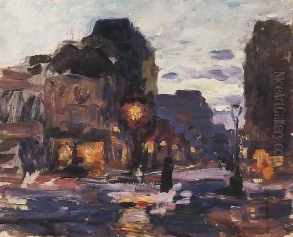 Parisian Street Lit by a Street Lamp - view 1