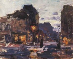 Parisian Street Lit by a Street Lamp