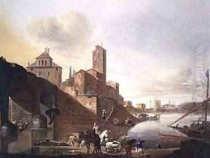A View of the Ponte Molle in Rome by Johannes Lingelbach