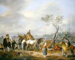 Travellers asking the way from a Group of Farm Workers by Johannes Lingelbach