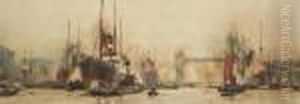 Shipping In The Pool Of London Before Tower Bridge by Charles Edward Dixon