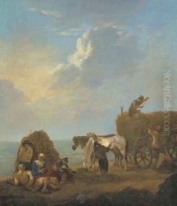 An extensive landscape with haymakers