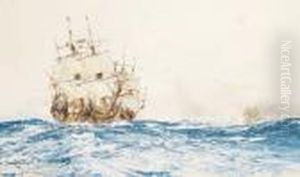 Shipping In Choppy Seas by Charles Edward Dixon
