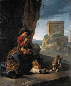 Vagabonds resting by a cliff on a pass