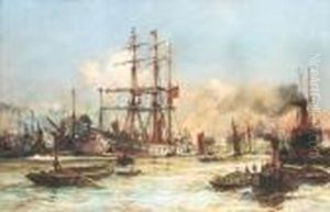 Steam And Sail In Greenwich Reach by Charles Edward Dixon