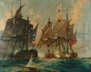 Naval Action Between The 'bellpoule' Andh.m.s. 'arethusa' by Charles Edward Dixon