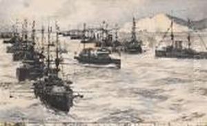 The Visit Of The French Battlecruiser 'leon Gambetta' To Spithead by Charles Edward Dixon