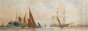 Barges Beating Up Off Gravesend by Charles Edward Dixon