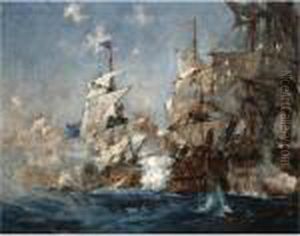 The Battle Of Trafalgar, 21st October 1805 by Charles Edward Dixon