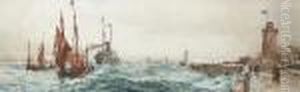 French Trawlers Preceding A Steamer Into Port At High Tide
