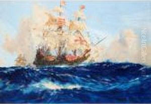 Galleons On The High Seas by Charles Edward Dixon