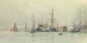 Hulks And Other Shipping Moored At A Wharf