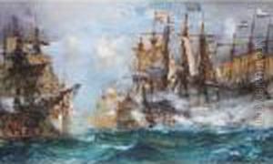 The Battle Of Camperdown by Charles Edward Dixon