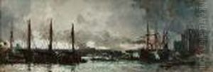 Dawn Breaking Over The Crowded Pool Of London by Charles Edward Dixon
