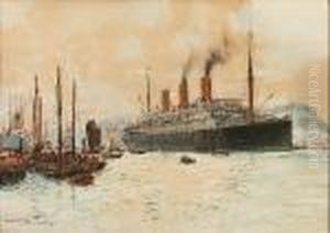 The Canadian Pacific Liner "empress Of Australia" In Hong Kong Harbour by Charles Edward Dixon