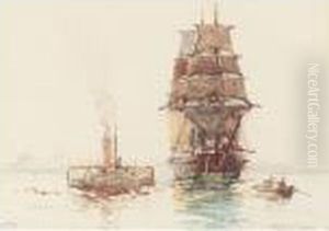 Tugged Out Of Port by Charles Edward Dixon