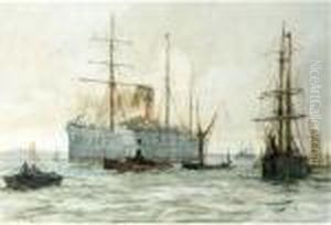 A Steamer Of The Castle Line On The Thames by Charles Edward Dixon