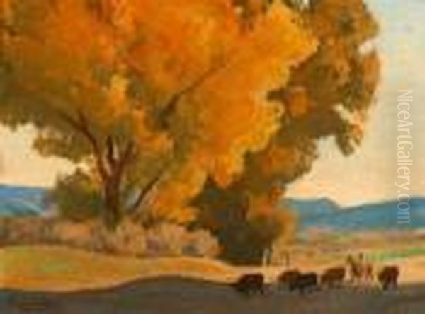 Cowboy On Horseback With Cattle In Landscape S - view 1