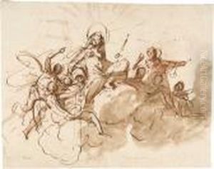 Diana Auf Wolken Thronend, Von Engeln Umgeben by Gaspare Diziani