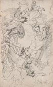 Allegorical Ceiling Decoration And Four Frolicking Putti: A Double Sided Work by Gaspare Diziani