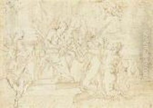 Le Mariage Mystique De Sainte Catherine Entoure D'anges, Sur Une Terrasse by Gaspare Diziani