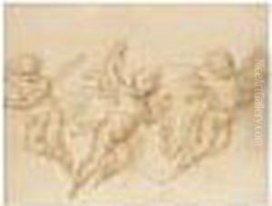 Design For A Spandrel With Three Putti Bearing Garlands by Gaspare Diziani