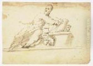A Seated Scholar Holding An Open Book by Gaspare Diziani